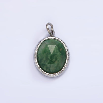 Stainless Steel Clear Quartz, Amazonite, Zoisite, Aventurine, Lapis Lazuli Bezel Oval Charm in Silver &amp; Gold | P690-p692