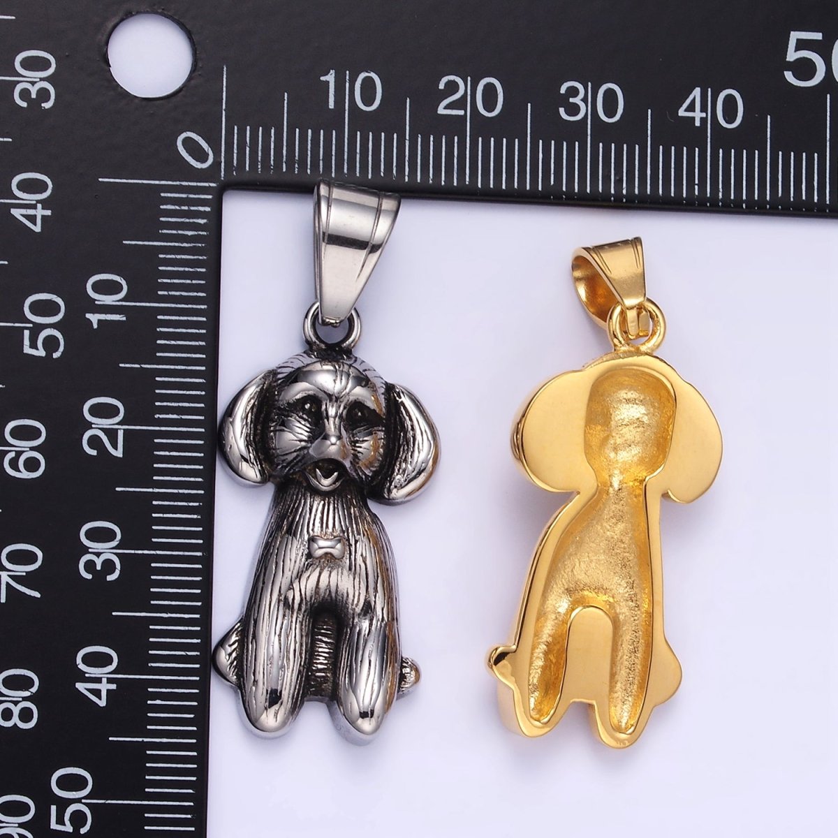 Stainless Steel 36.5mm Cocker Spaniel Pet Dog Minimalist in Gold &amp; Oxidized Silver | P1460