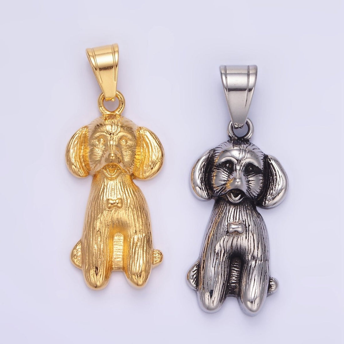 Stainless Steel 36.5mm Cocker Spaniel Pet Dog Minimalist in Gold &amp; Oxidized Silver | P1460