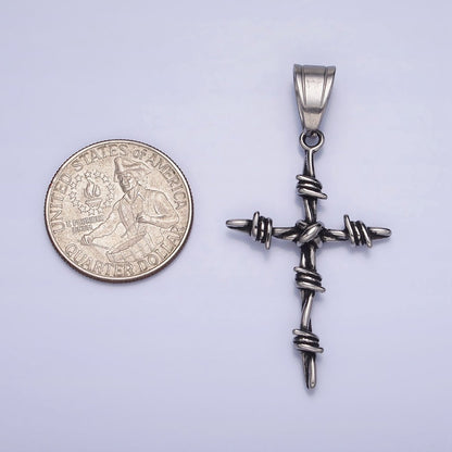 Stainless Steel Coil Wired Cross Silver Religious Pendant | P1159