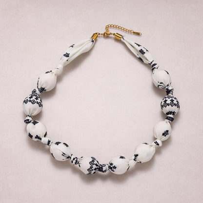 Stainless Steel Colorful Fabric Wrapped Bead Statement 17 Inch Handmade Scarf Necklace w. Extender | WA-04396 - WA-04400
