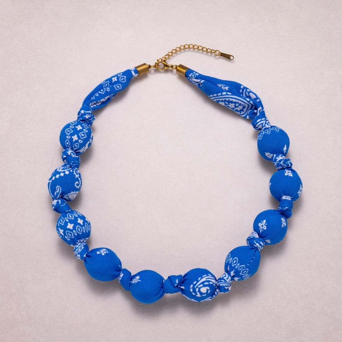 Stainless Steel Colorful Fabric Wrapped Bead Statement 17 Inch Handmade Scarf Necklace w. Extender | WA-04396 - WA-04400