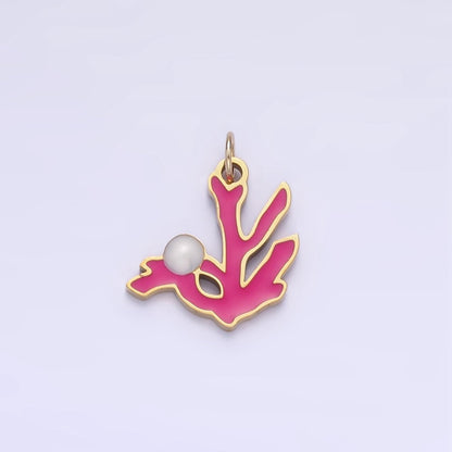 Stainless Steel Coral Charm Enamel Under The Sea Plant Pendant | P995