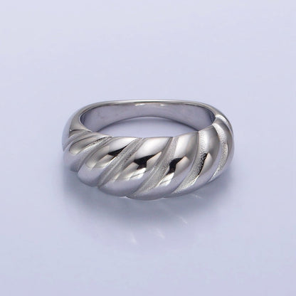 Stainless Steel Croissant Dome Twist Ring in Gold &amp; Silver | O-1633~O-1640