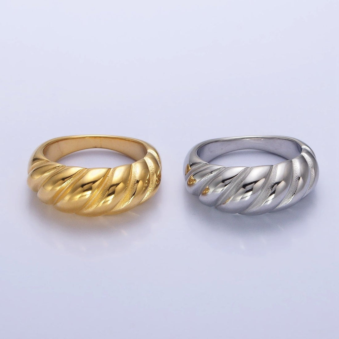 Stainless Steel Croissant Dome Twist Ring in Gold &amp; Silver | O-1633~O-1640