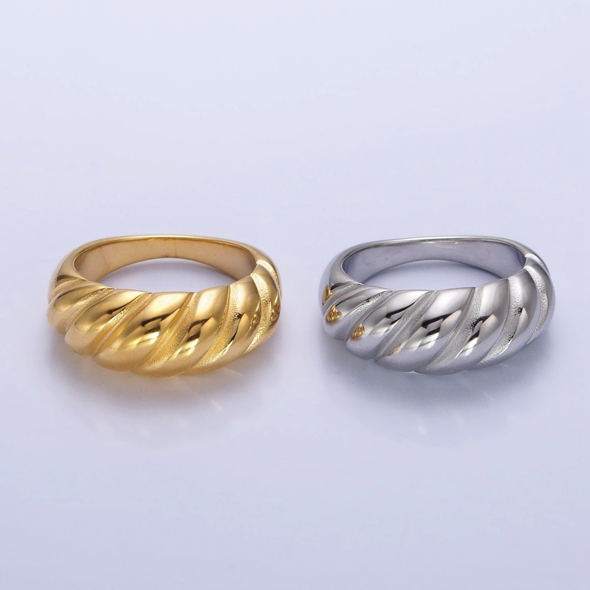 Stainless Steel Croissant Dome Twist Ring in Gold &amp; Silver | O-1633~O-1640