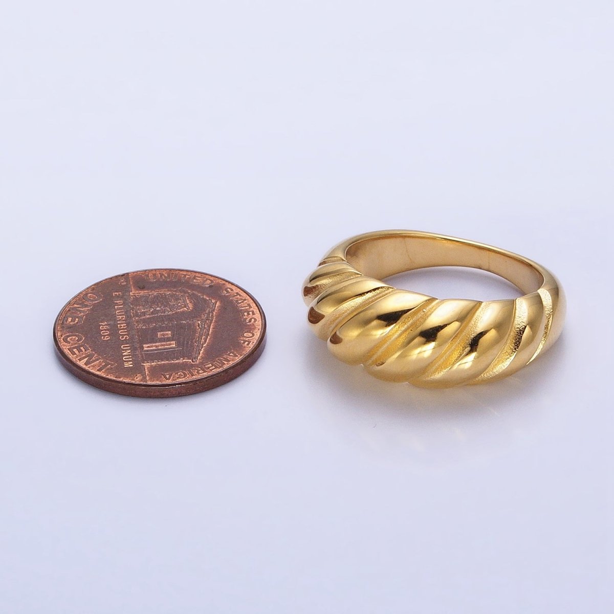 Stainless Steel Croissant Dome Twist Ring in Gold &amp; Silver | O-1633~O-1640