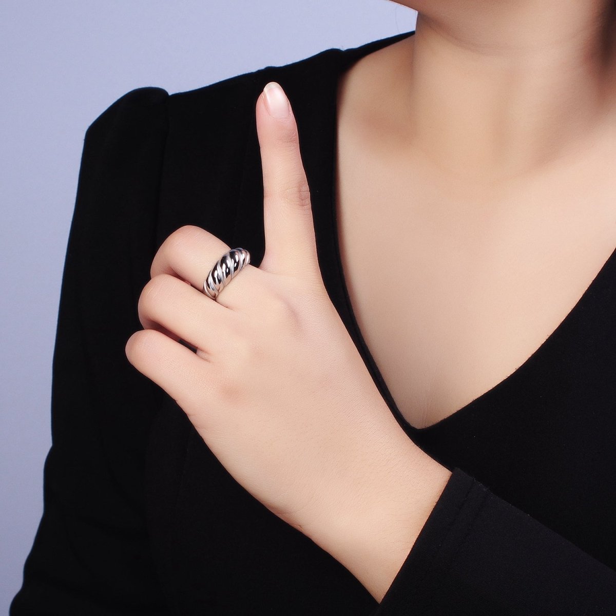 Stainless Steel Croissant Dome Twist Ring in Gold &amp; Silver | O-1633~O-1640