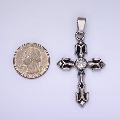 Stainless Steel Cross Pendant Antique Silver Trident Cross Charm P-878