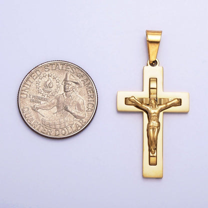 Stainless Steel Crucifix Cross Pendant in Gold Silver for Statement Religious Jewelry Making | P-1119