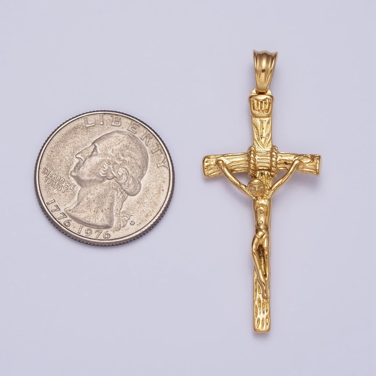 Stainless Steel Crucifix Cross Wood Textured Pendant in Silver &amp; Gold P-1145
