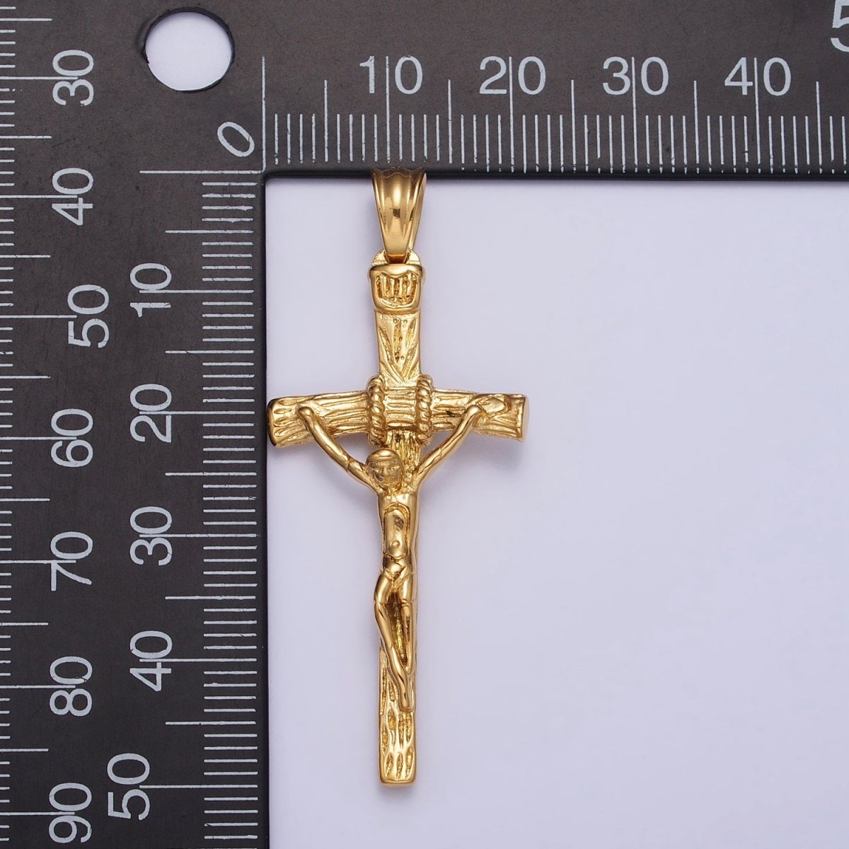 Stainless Steel Crucifix Cross Wood Textured Pendant in Silver &amp; Gold P-1145