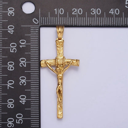 Stainless Steel Crucifix Cross Wood Textured Pendant in Silver &amp; Gold P-1145
