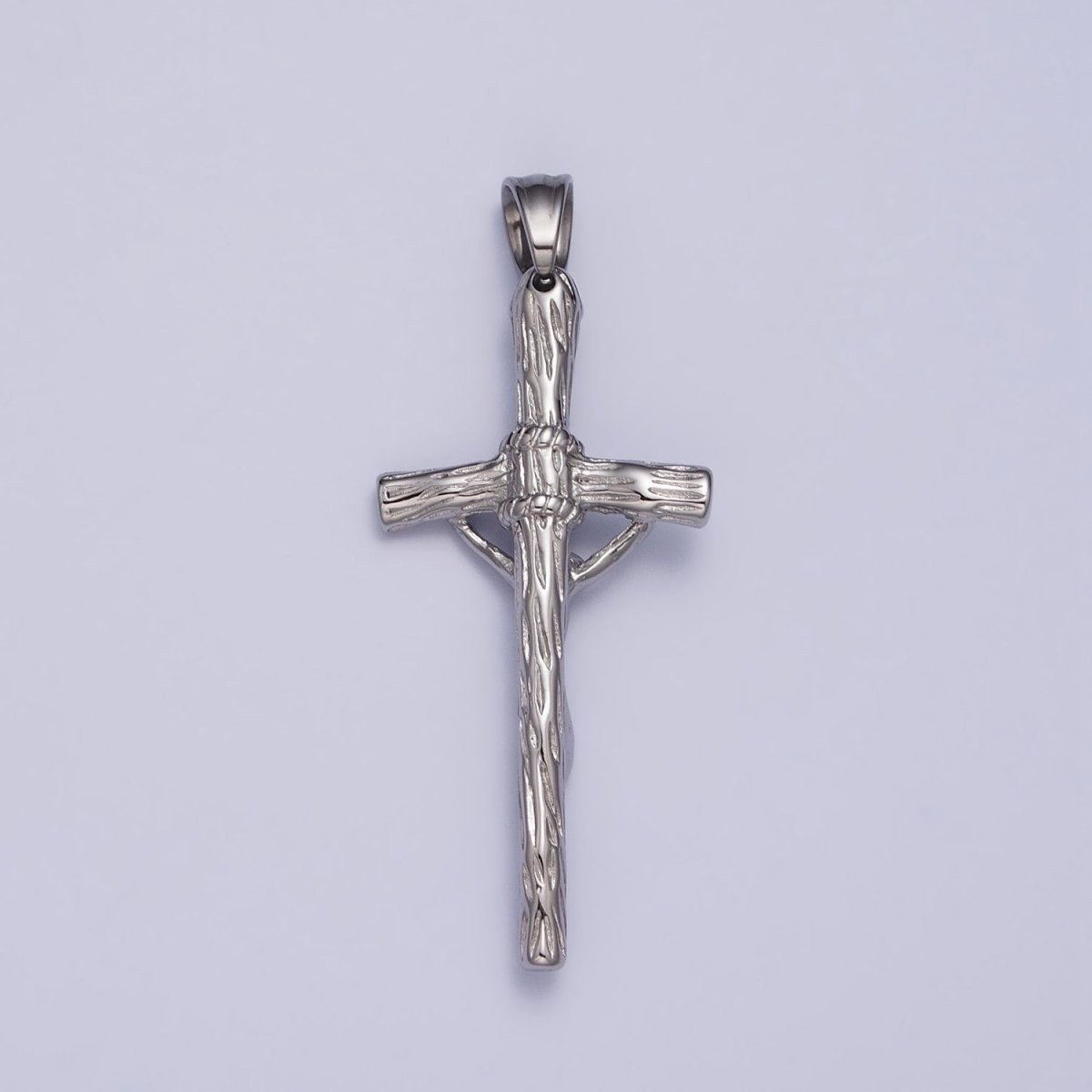 Stainless Steel Crucifix Cross Wood Textured Pendant in Silver &amp; Gold P-1145
