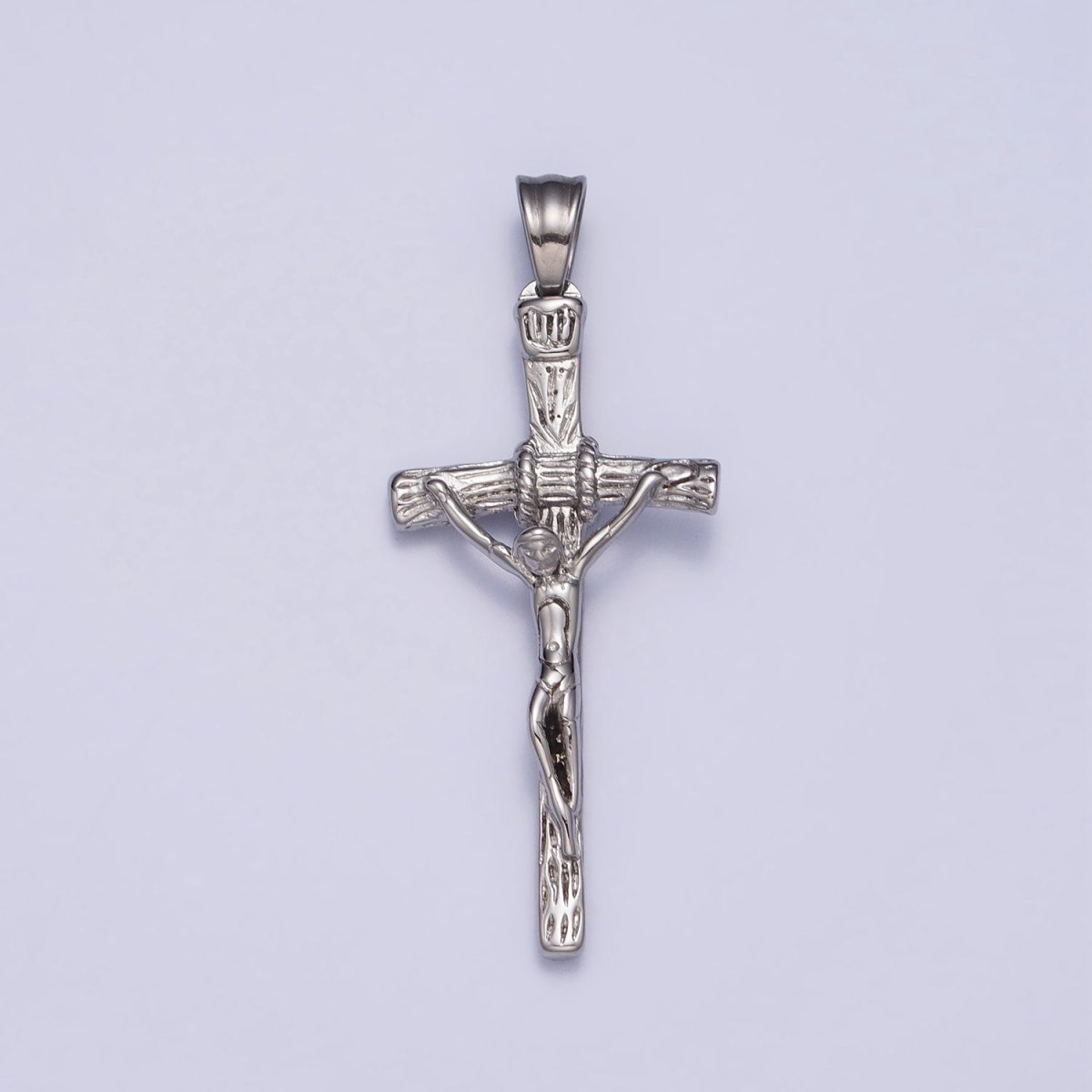 Stainless Steel Crucifix Cross Wood Textured Pendant in Silver &amp; Gold P-1145