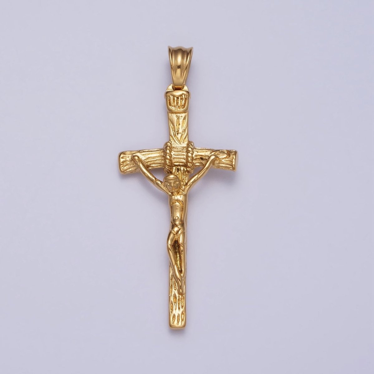 Stainless Steel Crucifix Cross Wood Textured Pendant in Silver &amp; Gold P-1145