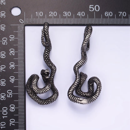 Stainless Steel Curled Serpent Snake Drop Oxidized Silver Pendant | P1466