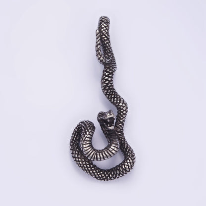 Stainless Steel Curled Serpent Snake Drop Oxidized Silver Pendant | P1466