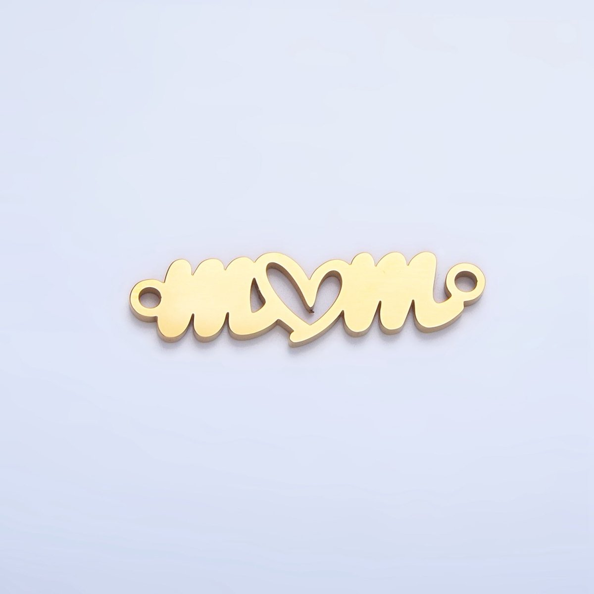 Stainless Steel Cursive "Mom" Heart Charm Connector in Gold &amp; Silver | G-457