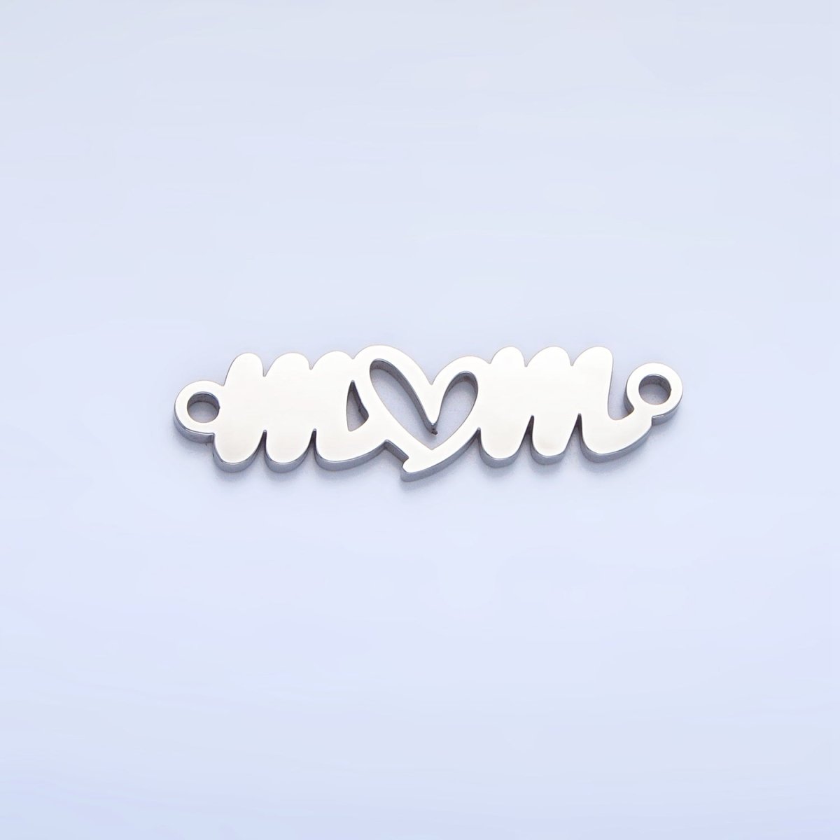 Stainless Steel Cursive "Mom" Heart Charm Connector in Gold &amp; Silver | G-457