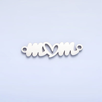 Stainless Steel Cursive "Mom" Heart Charm Connector in Gold &amp; Silver | G-457