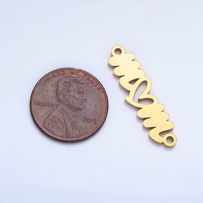 Stainless Steel Cursive "Mom" Heart Charm Connector in Gold &amp; Silver | G-457