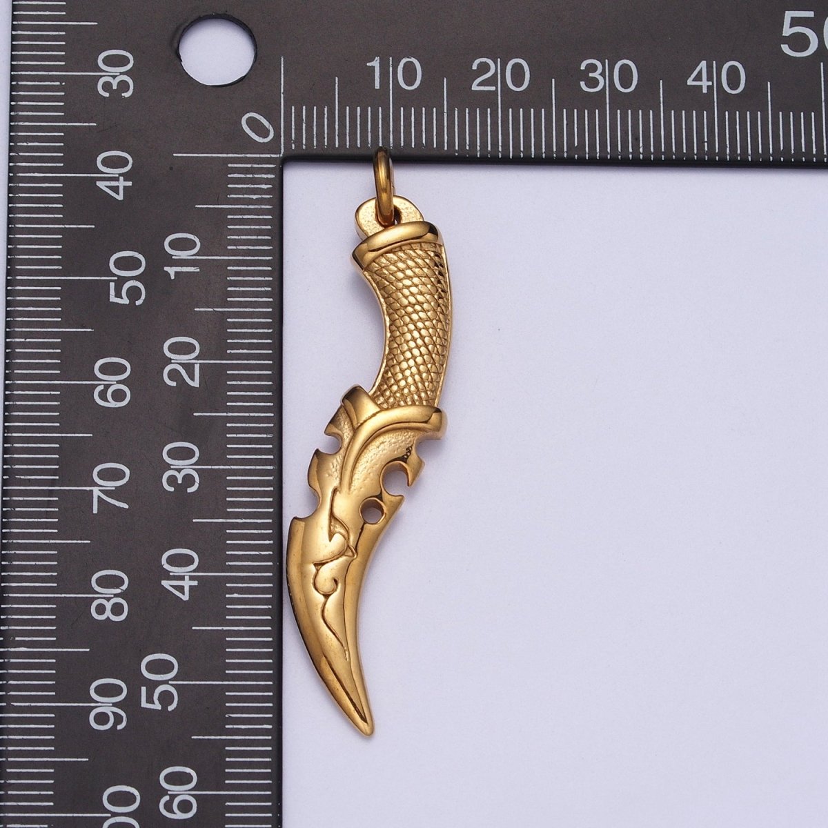 Stainless Steel Curved Engraved Dagger Knife Charm in Gold &amp; Silver J-460 J-461