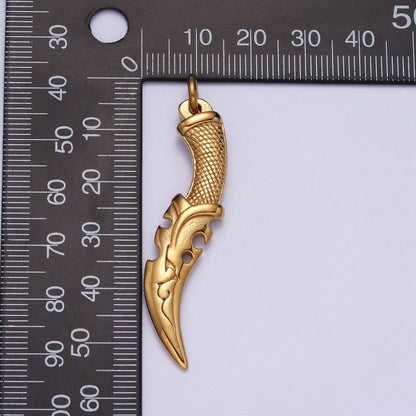 Stainless Steel Curved Engraved Dagger Knife Charm in Gold &amp; Silver J-460 J-461