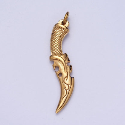 Stainless Steel Curved Engraved Dagger Knife Charm in Gold &amp; Silver J-460 J-461