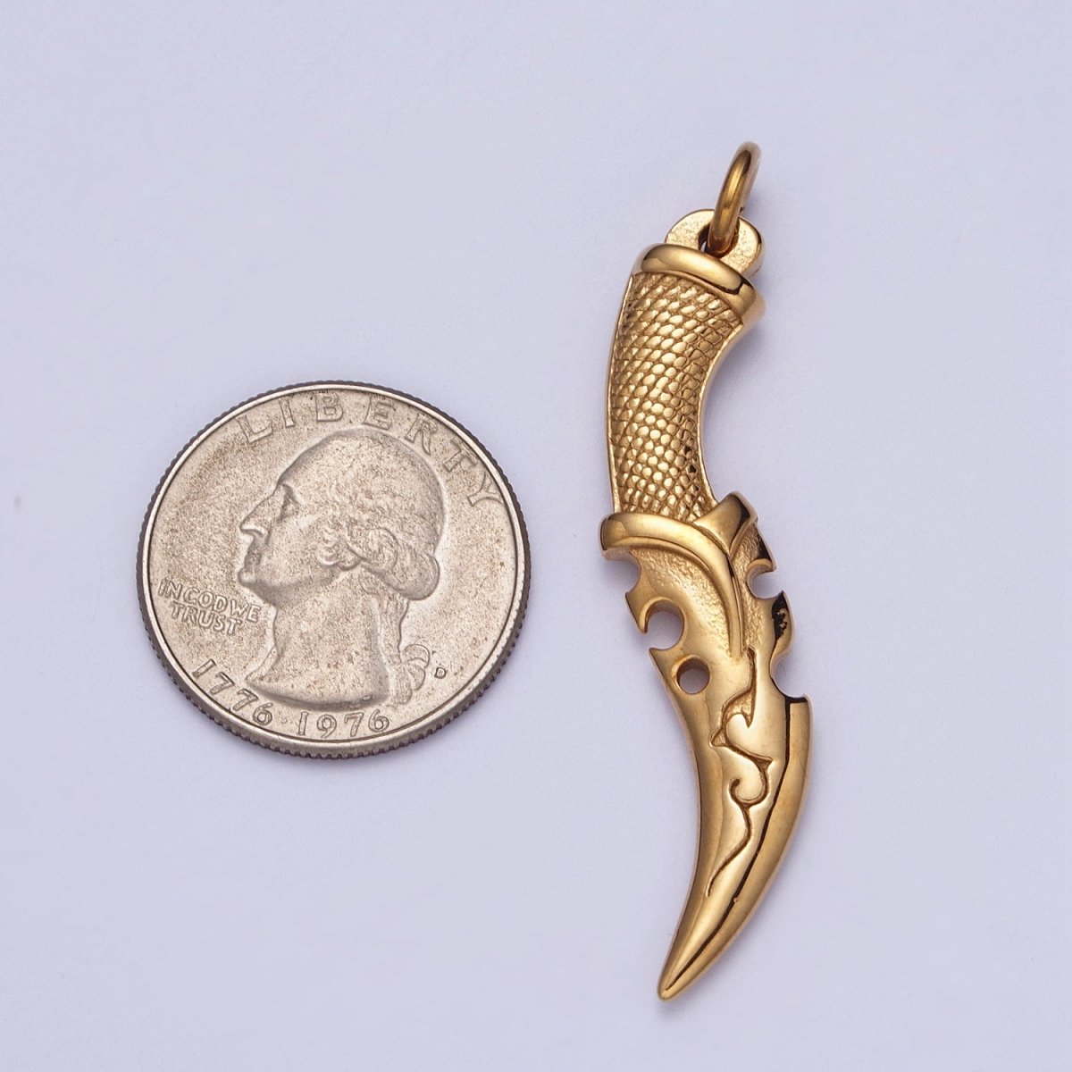 Stainless Steel Curved Engraved Dagger Knife Charm in Gold &amp; Silver J-460 J-461