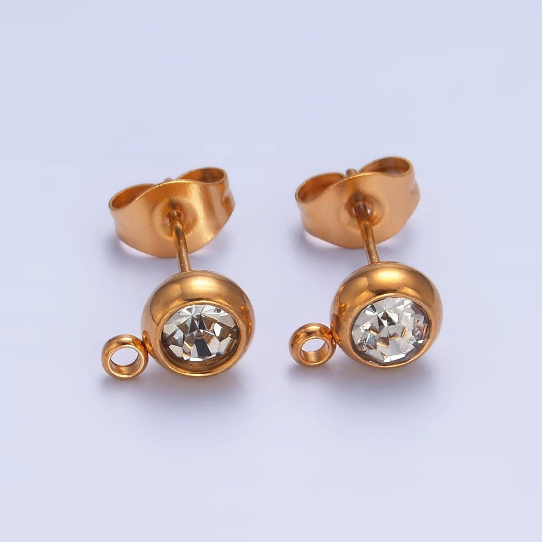 Stainless Steel CZ Bezel Round Drop Stud Earrings Findings | Z1057