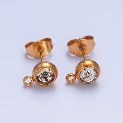 Stainless Steel CZ Bezel Round Drop Stud Earrings Findings | Z1057