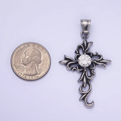 Stainless Steel CZ Elaborate Artisan Cross Oxidized Silver Pendant | P1422