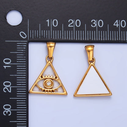 Stainless Steel CZ Evil Eye Shell Pearl Triangle Pendant | P1543