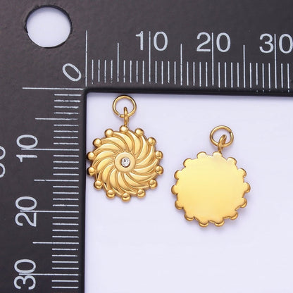Stainless Steel CZ Lined Spiral Dotted Round Charm | P963