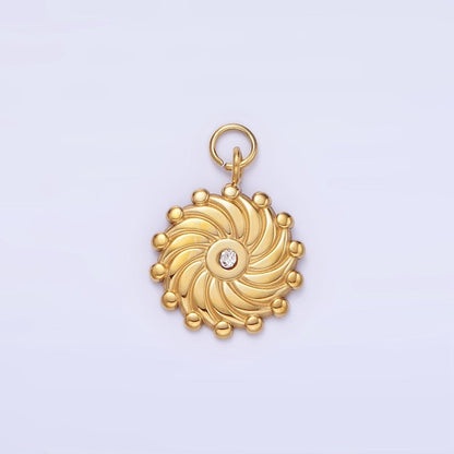 Stainless Steel CZ Lined Spiral Dotted Round Charm | P963