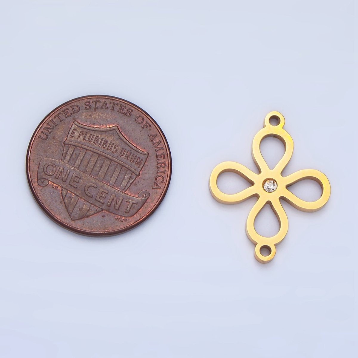 Stainless Steel CZ Lucky Charm Four Leaf Clover Charm Connector in Gold &amp; Silver | F-412