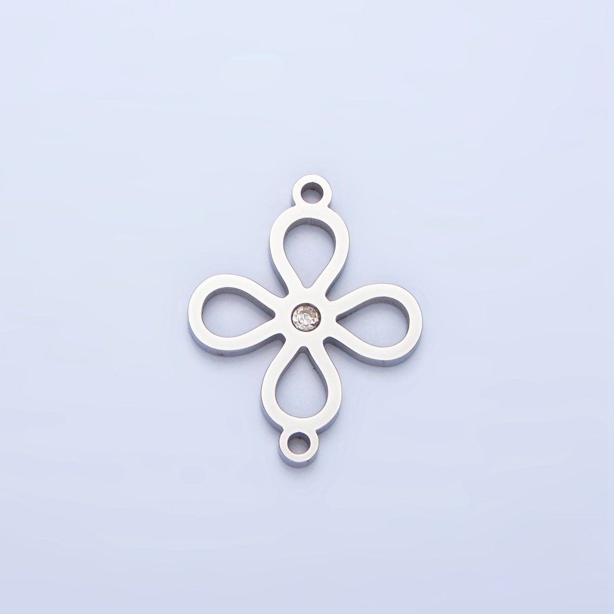 Stainless Steel CZ Lucky Charm Four Leaf Clover Charm Connector in Gold &amp; Silver | F-412