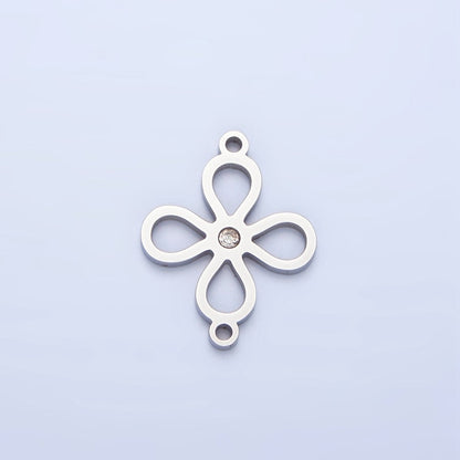 Stainless Steel CZ Lucky Charm Four Leaf Clover Charm Connector in Gold &amp; Silver | F-412