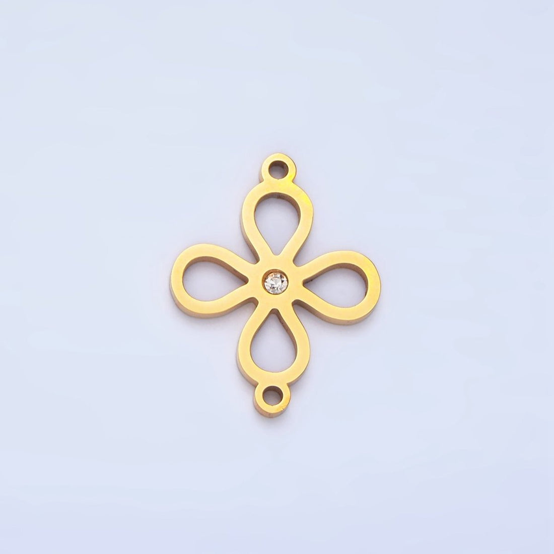 Stainless Steel CZ Lucky Charm Four Leaf Clover Charm Connector in Gold &amp; Silver | F-412