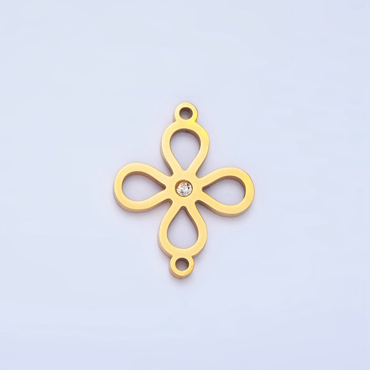 Stainless Steel CZ Lucky Charm Four Leaf Clover Charm Connector in Gold &amp; Silver | F-412