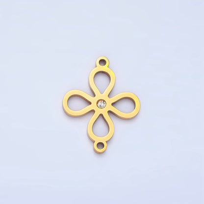 Stainless Steel CZ Lucky Charm Four Leaf Clover Charm Connector in Gold &amp; Silver | F-412
