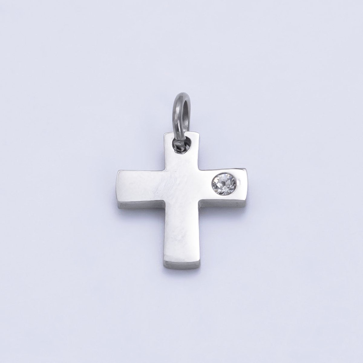 Stainless Steel 12mm Clear CZ Minimalist Cross Charm in Gold &amp; Silver | P1294