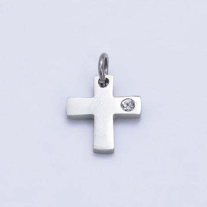Stainless Steel 12mm Clear CZ Minimalist Cross Charm in Gold &amp; Silver | P1294