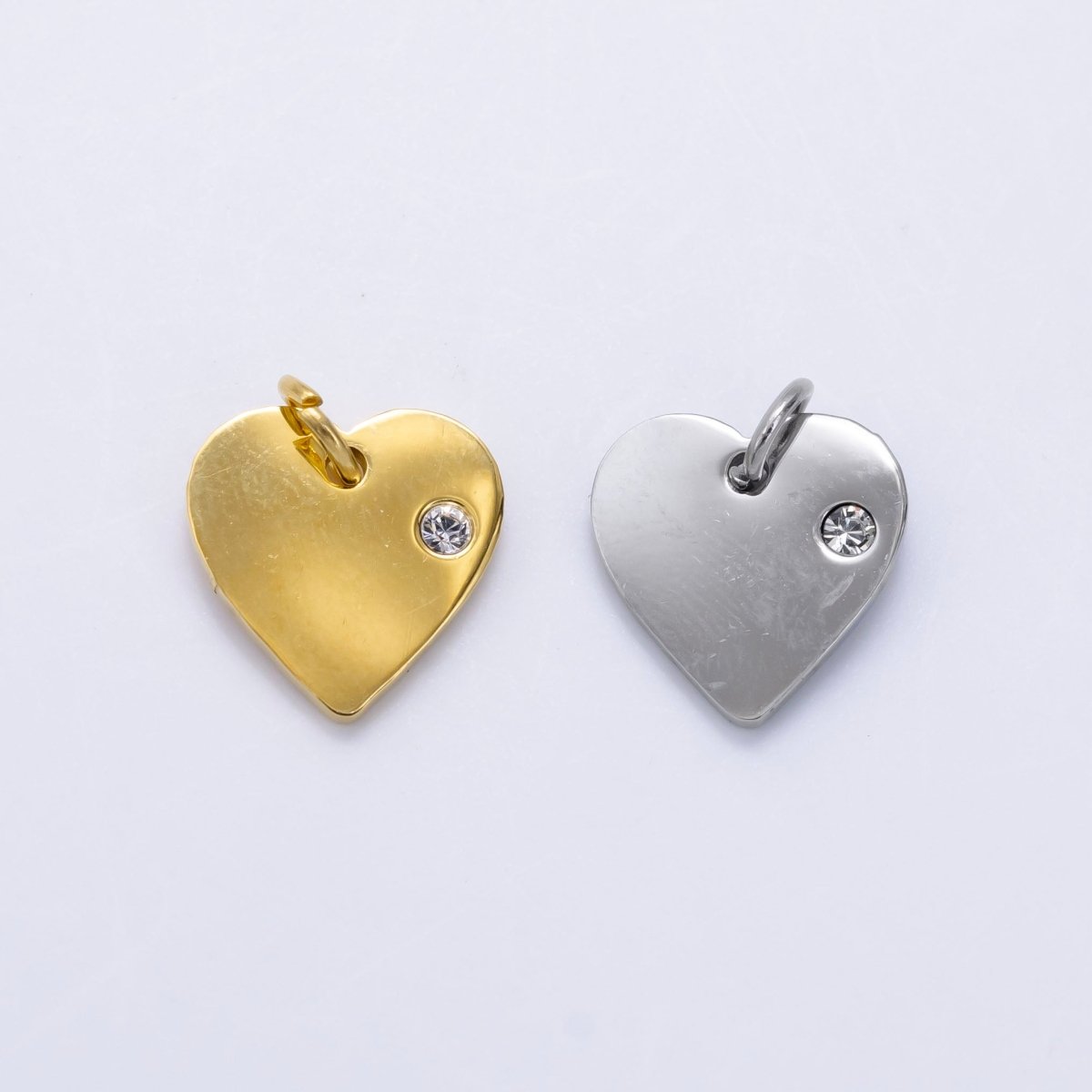 Stainless Steel 12mm Clear CZ Minimalist Heart Charm in Gold &amp; Silver | P1279