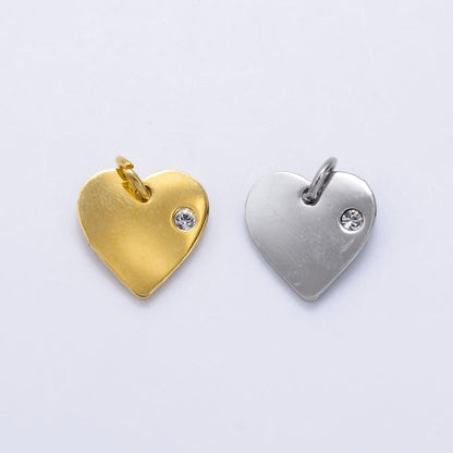 Stainless Steel 12mm Clear CZ Minimalist Heart Charm in Gold &amp; Silver | P1279