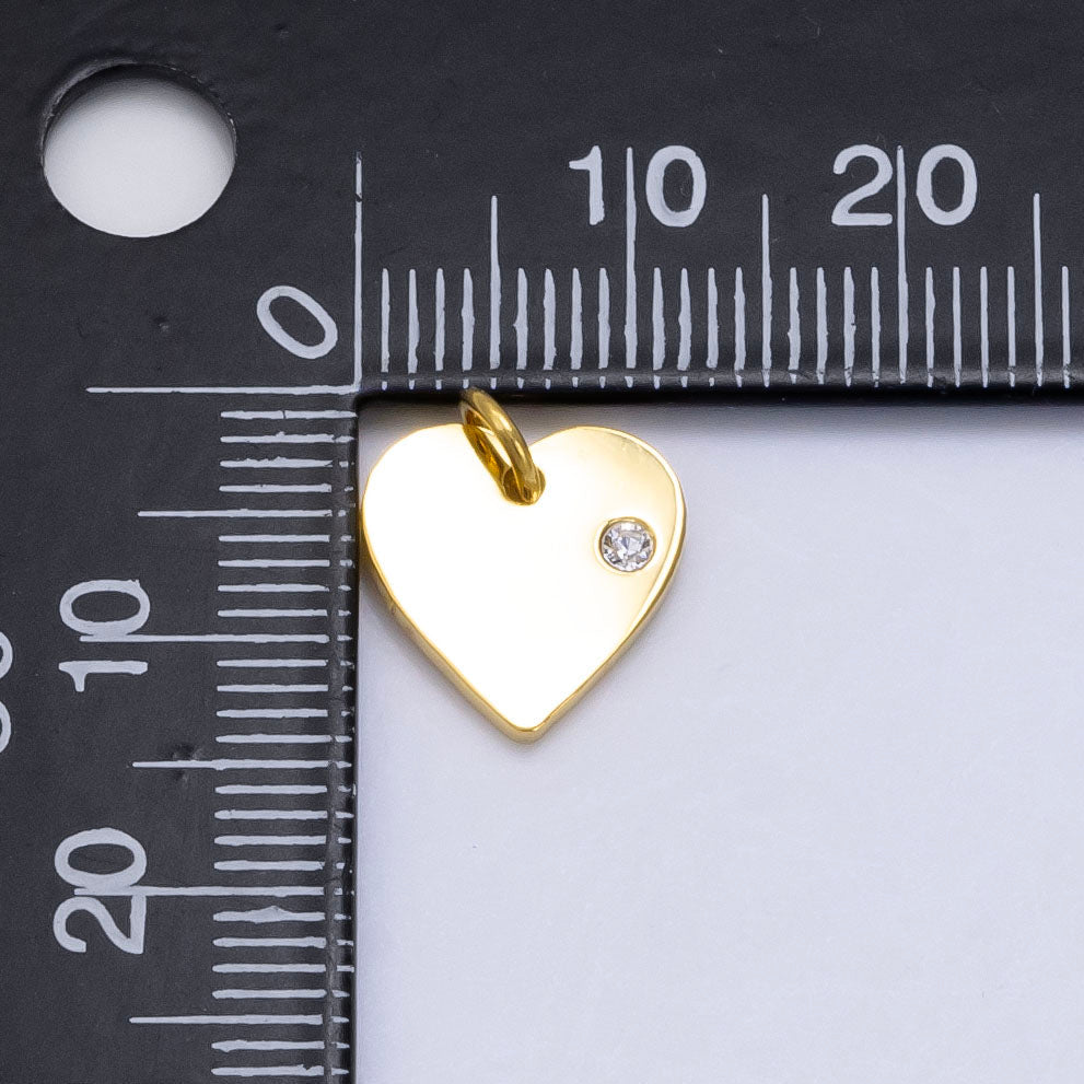 Stainless Steel 12mm Clear CZ Minimalist Heart Charm in Gold &amp; Silver | P1279