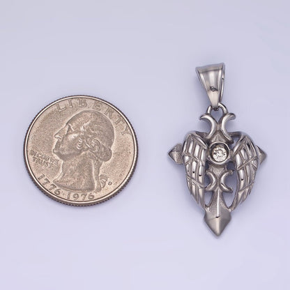 Stainless Steel CZ Passion Cross Bat Wings Pendant | P1389