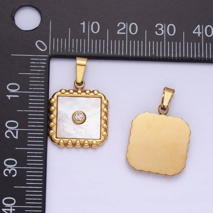 Stainless Steel CZ Shell Pearl Square Edged Bezel Pendant | P1392