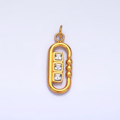 Stainless Steel CZ Square Bubble Dotted Open Oblong Charm | P1270